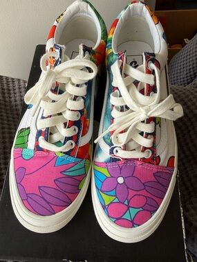 Vans Floral Canvas Sneakers in White, Pink & Purple